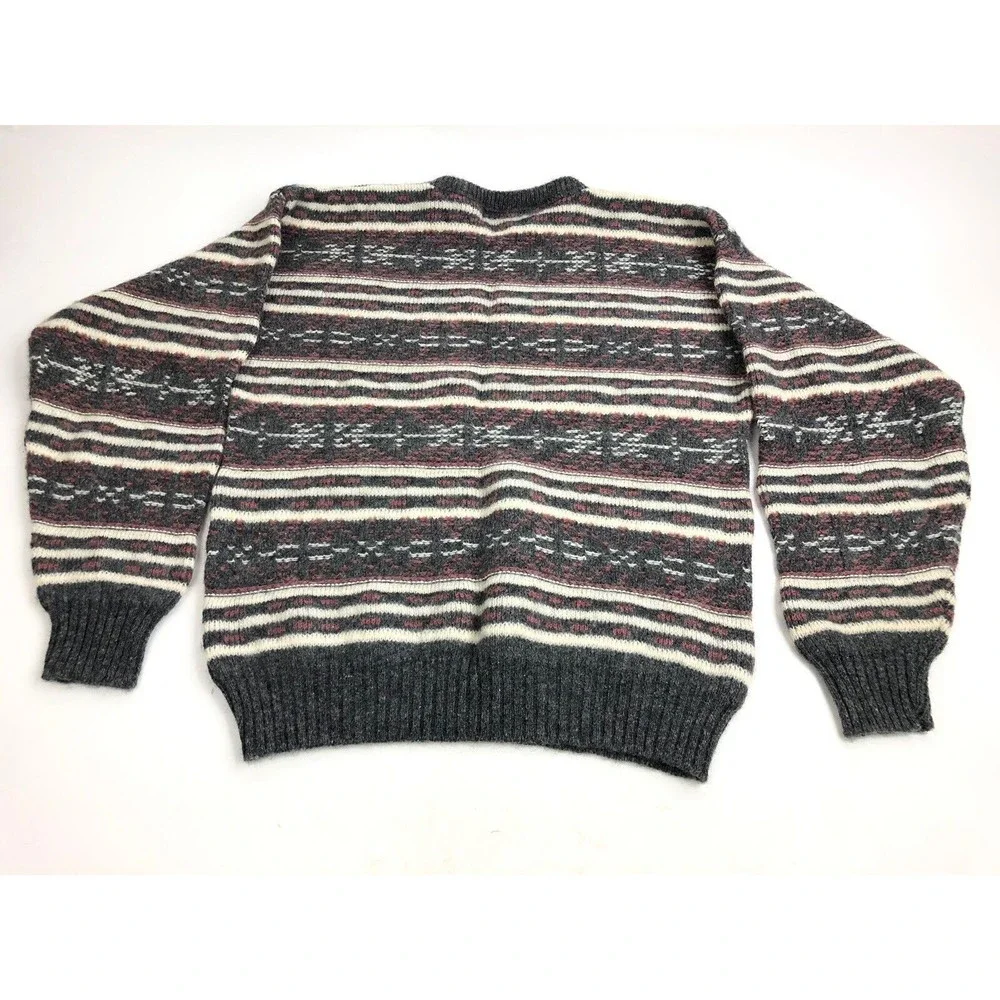 VINTAGE Jantzen Sweater Mens Large Gray Cream Geotmetic Made USA